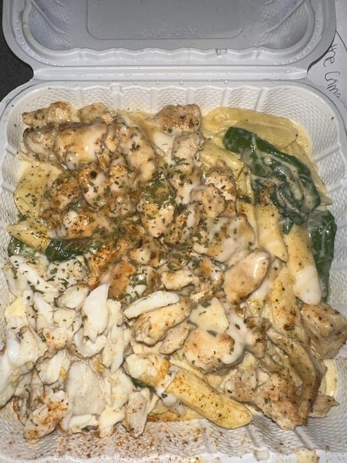 Chicken & crab pasta.