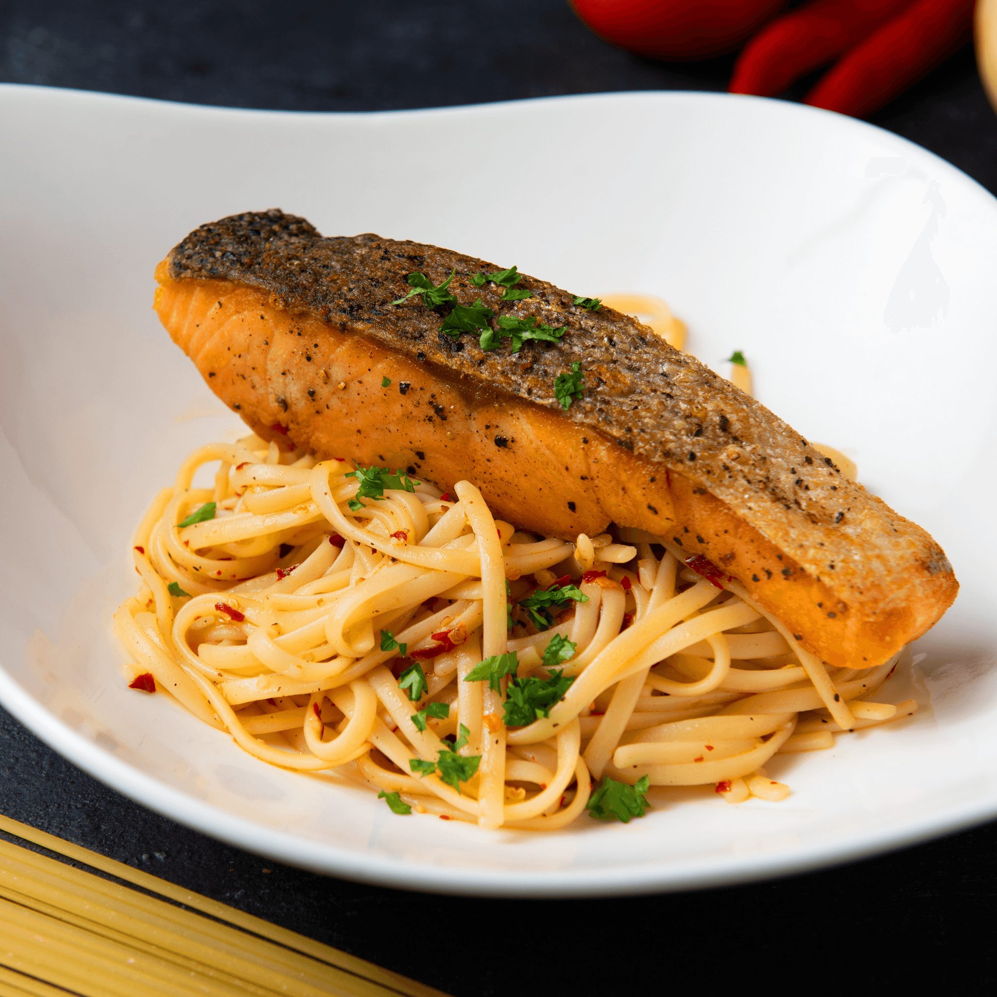Salmon & crab pasta.