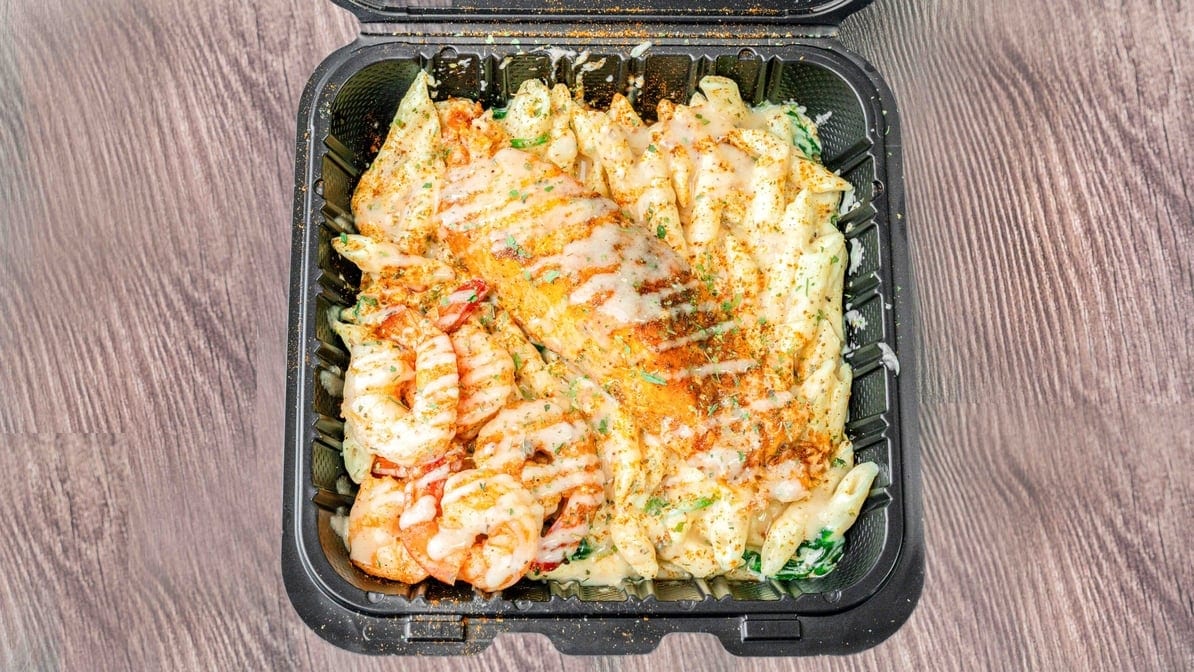 Salmon & shrimp pasta.