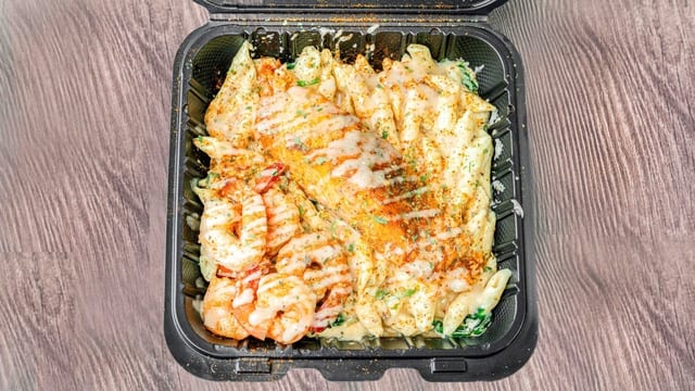 Salmon & shrimp pasta.