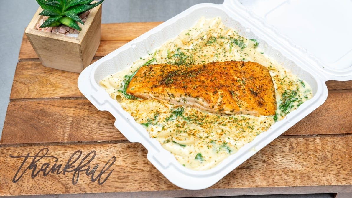 Salmon pasta.