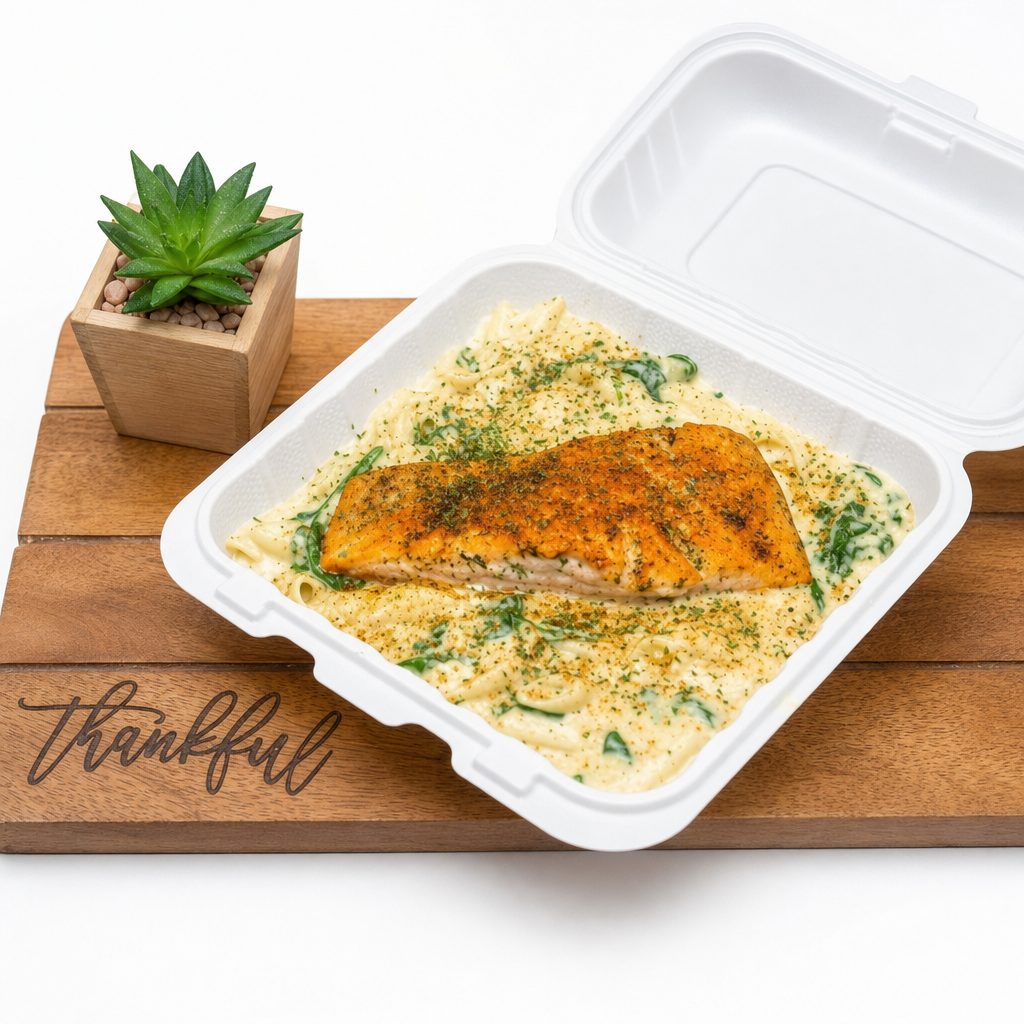 Salmon pasta.