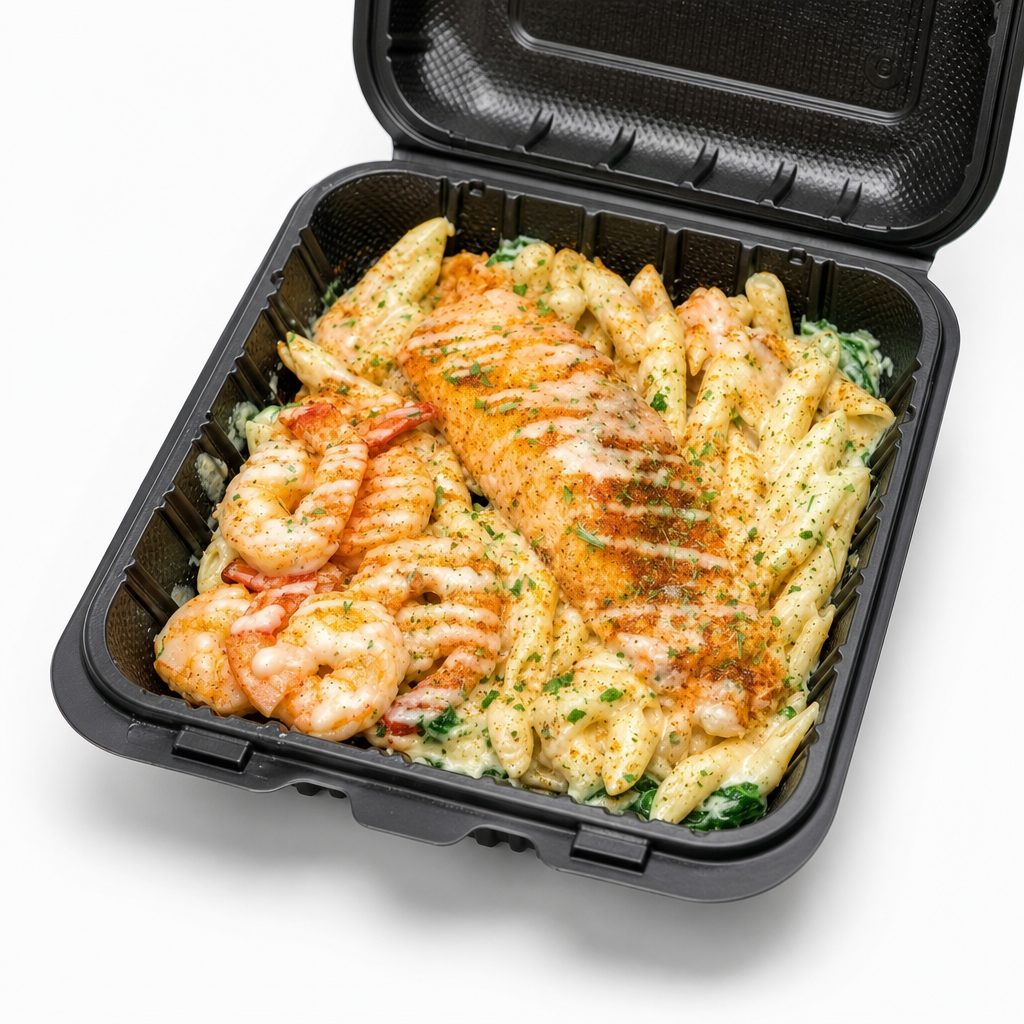 Salmon & shrimp pasta.