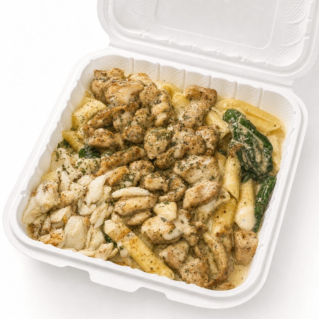 Chicken & crab pasta.