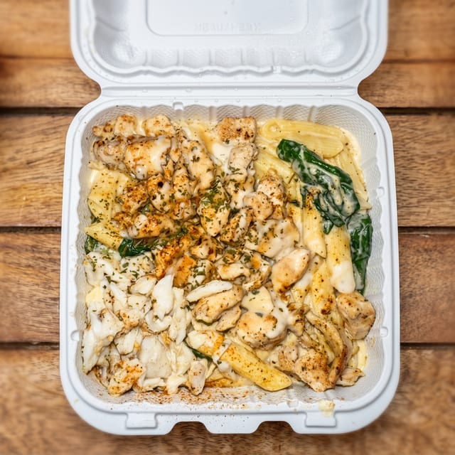 Chicken & crab pasta.